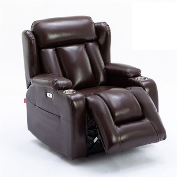 33.9" Wide Genuine Leather Manual/Power Standard Recliner White Message