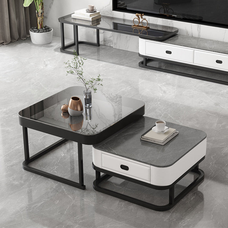 Frame Square Coffee Table Set Glam Nesting Coffee Table Set with Drawer