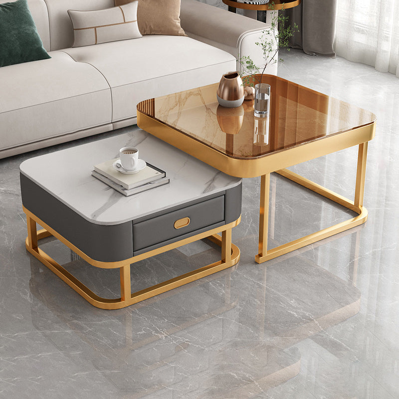 Frame Square Coffee Table Set Glam Nesting Coffee Table Set with Drawer