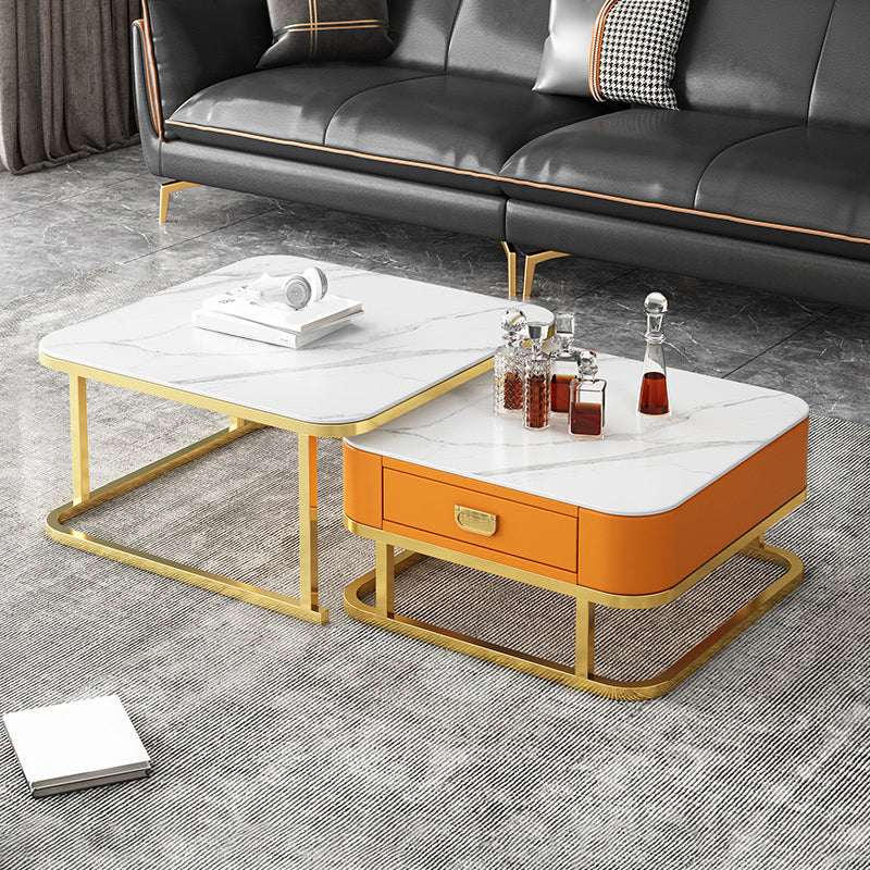 Frame Square Coffee Table Set Glam Nesting Coffee Table Set with Drawer