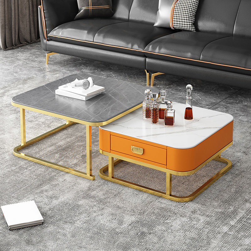 Frame Square Coffee Table Set Glam Nesting Coffee Table Set with Drawer