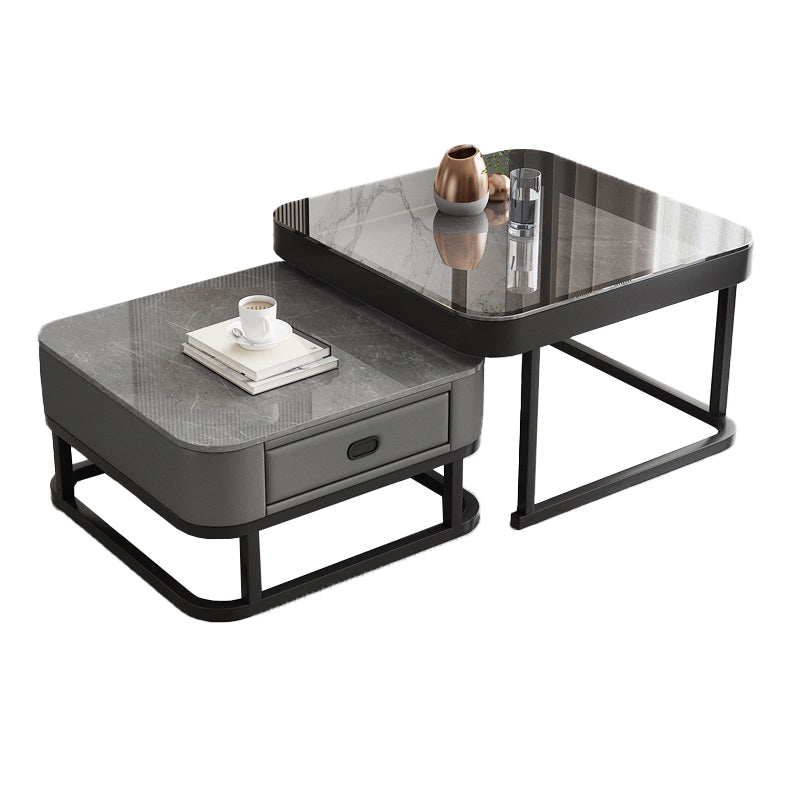 Frame Square Coffee Table Set Glam Nesting Coffee Table Set with Drawer
