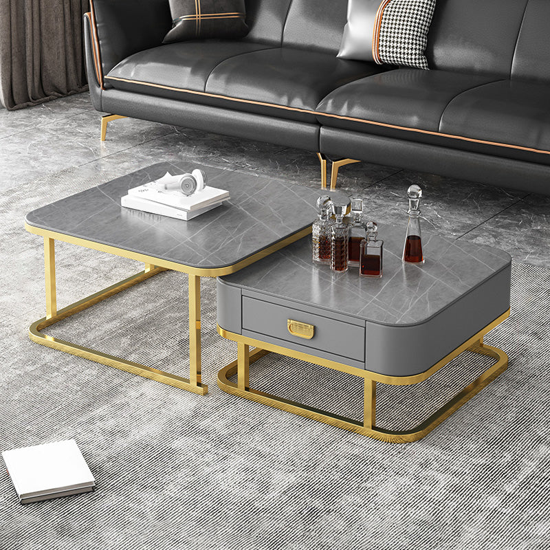 Frame Square Coffee Table Set Glam Nesting Coffee Table Set with Drawer
