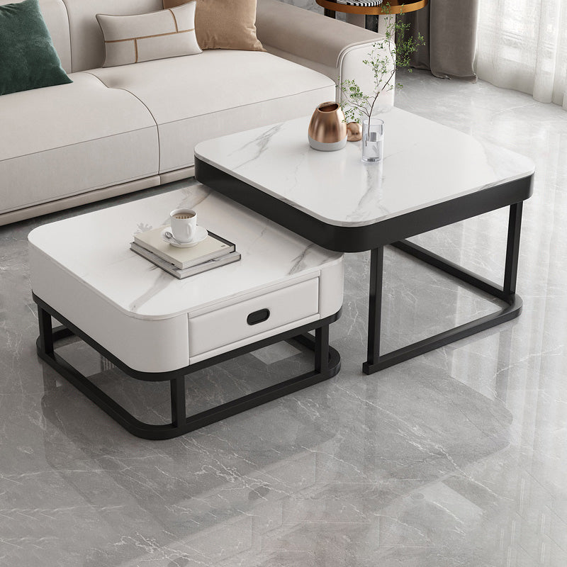 Frame Square Coffee Table Set Glam Nesting Coffee Table Set with Drawer