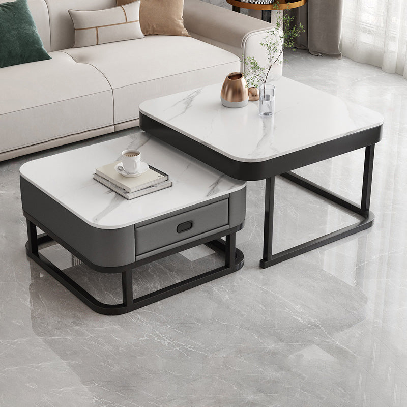 Frame Square Coffee Table Set Glam Nesting Coffee Table Set with Drawer