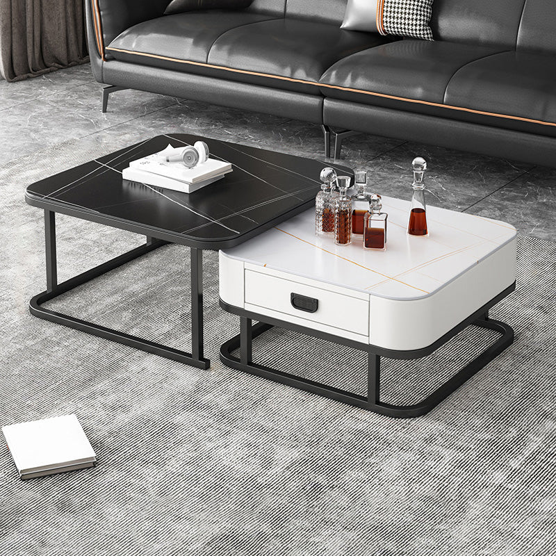 Frame Square Coffee Table Set Glam Nesting Coffee Table Set with Drawer