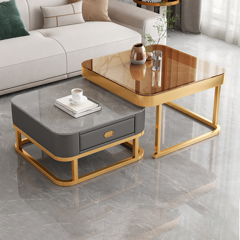 Frame Square Coffee Table Set Glam Nesting Coffee Table Set with Drawer