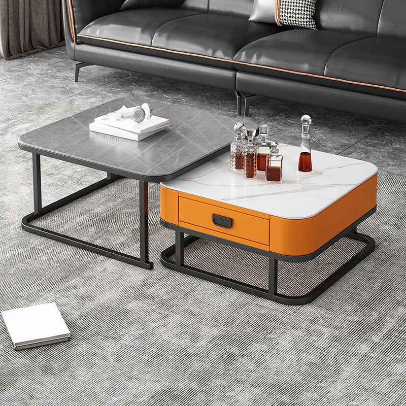 Frame Square Coffee Table Set Glam Nesting Coffee Table Set with Drawer