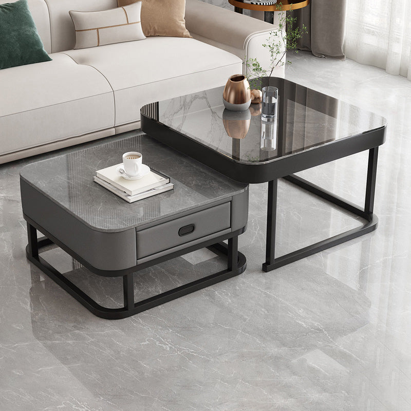 Frame Square Coffee Table Set Glam Nesting Coffee Table Set with Drawer