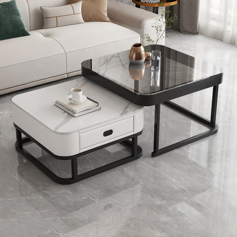 Frame Square Coffee Table Set Glam Nesting Coffee Table Set with Drawer