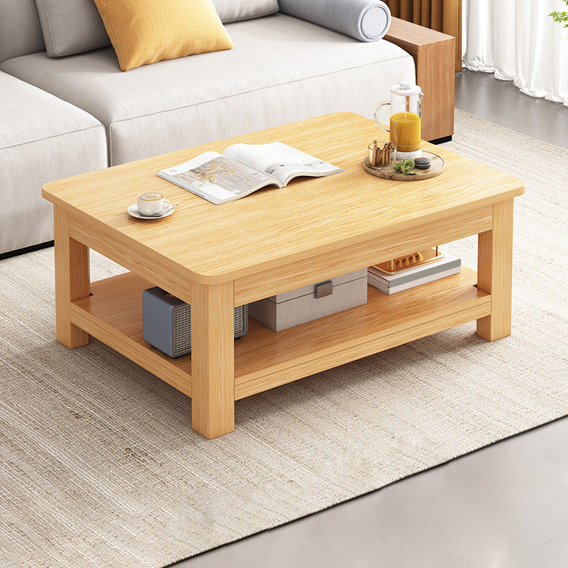 4 Legs Wood Cocktail Table No Distressing Coffee Table with Storage Shelf