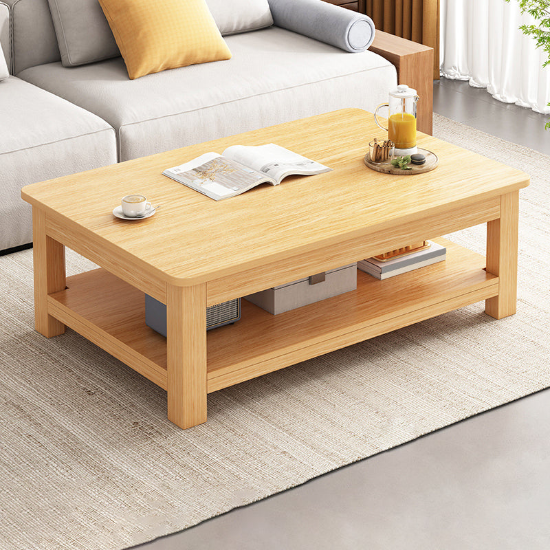 4 Legs Wood Cocktail Table No Distressing Coffee Table with Storage Shelf