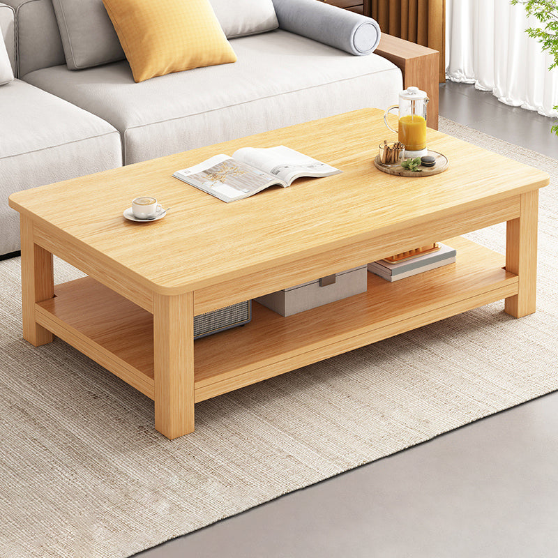 4 Legs Wood Cocktail Table No Distressing Coffee Table with Storage Shelf