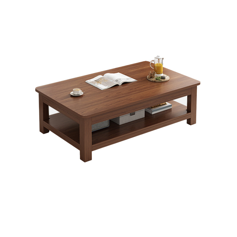 4 Legs Wood Cocktail Table No Distressing Coffee Table with Storage Shelf