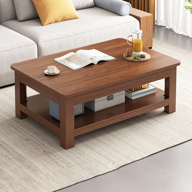 4 Legs Wood Cocktail Table No Distressing Coffee Table with Storage Shelf
