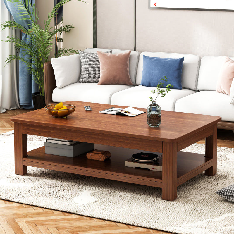 4 Legs Wood Cocktail Table No Distressing Coffee Table with Storage Shelf