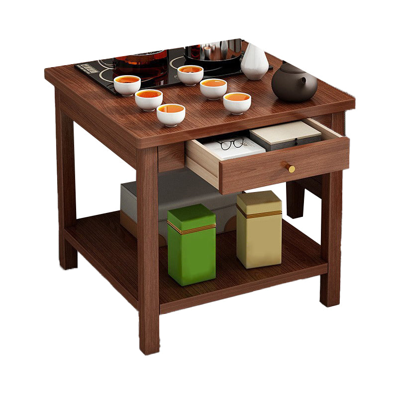 4 Legs Wood Cocktail Table No Distressing Coffee Table with Storage Shelf