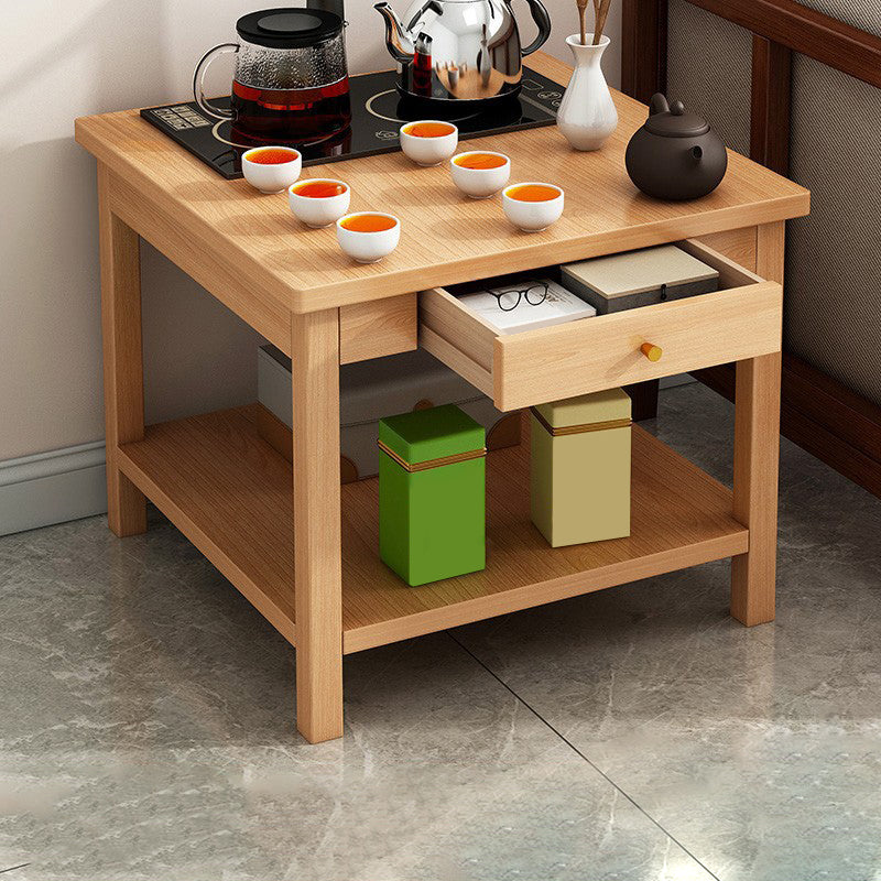 4 Legs Wood Cocktail Table No Distressing Coffee Table with Storage Shelf