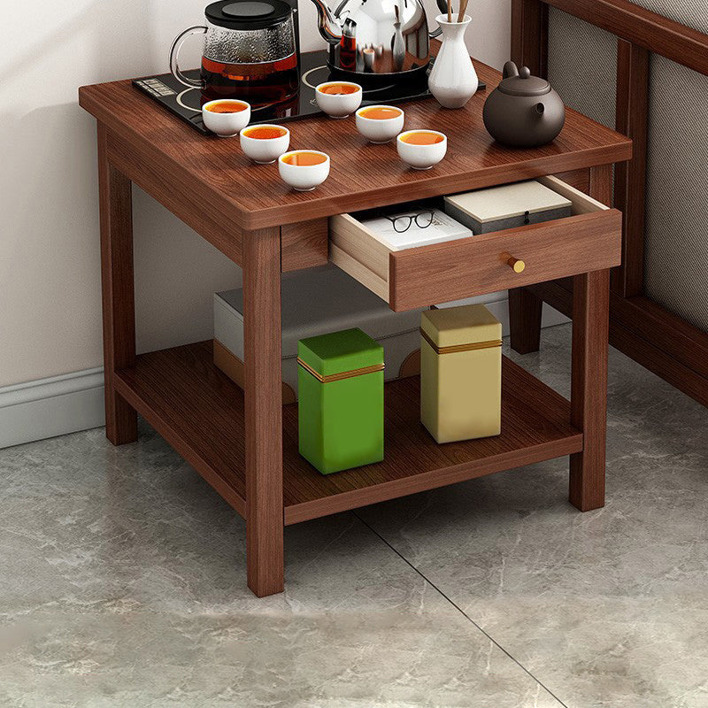 4 Legs Wood Cocktail Table No Distressing Coffee Table with Storage Shelf