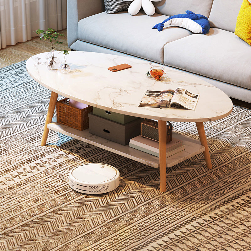Modern Wood Cocktail Table 4 Legs Coffee Table with Storage Shelf