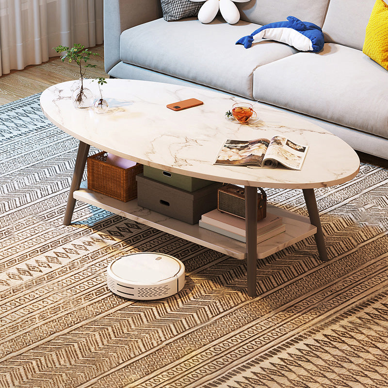 Modern Wood Cocktail Table 4 Legs Coffee Table with Storage Shelf