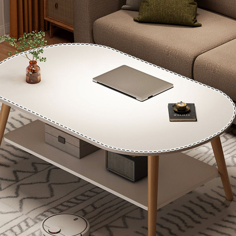 Modern Wood Cocktail Table 4 Legs Coffee Table with Storage Shelf