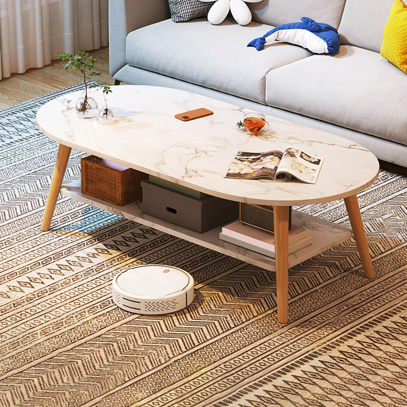 Modern Wood Cocktail Table 4 Legs Coffee Table with Storage Shelf