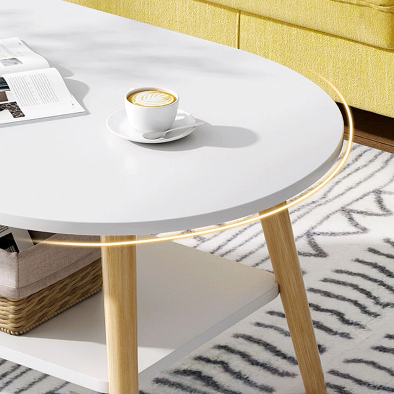 Modern Wood Cocktail Table 4 Legs Coffee Table with Storage Shelf