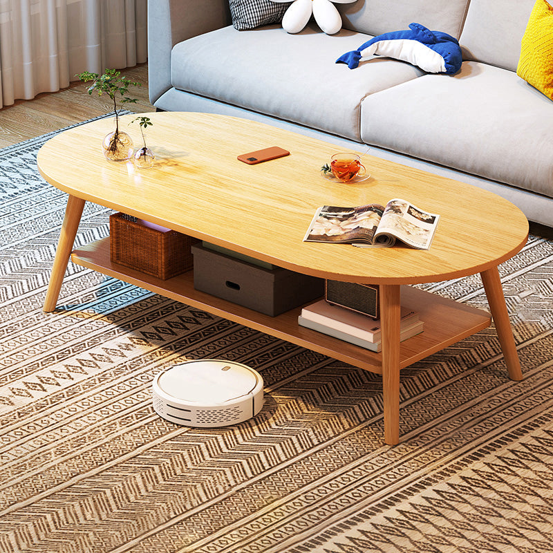 Modern Wood Cocktail Table 4 Legs Coffee Table with Storage Shelf