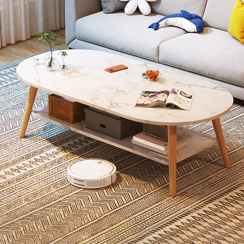 Modern Wood Cocktail Table 4 Legs Coffee Table with Storage Shelf
