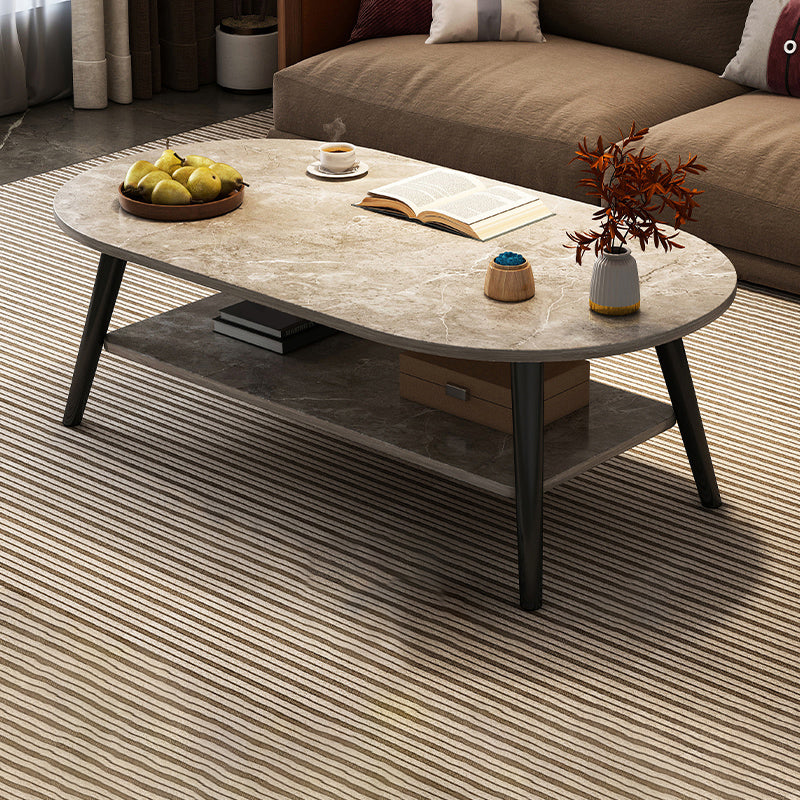 Modern Wood Cocktail Table 4 Legs Coffee Table with Storage Shelf
