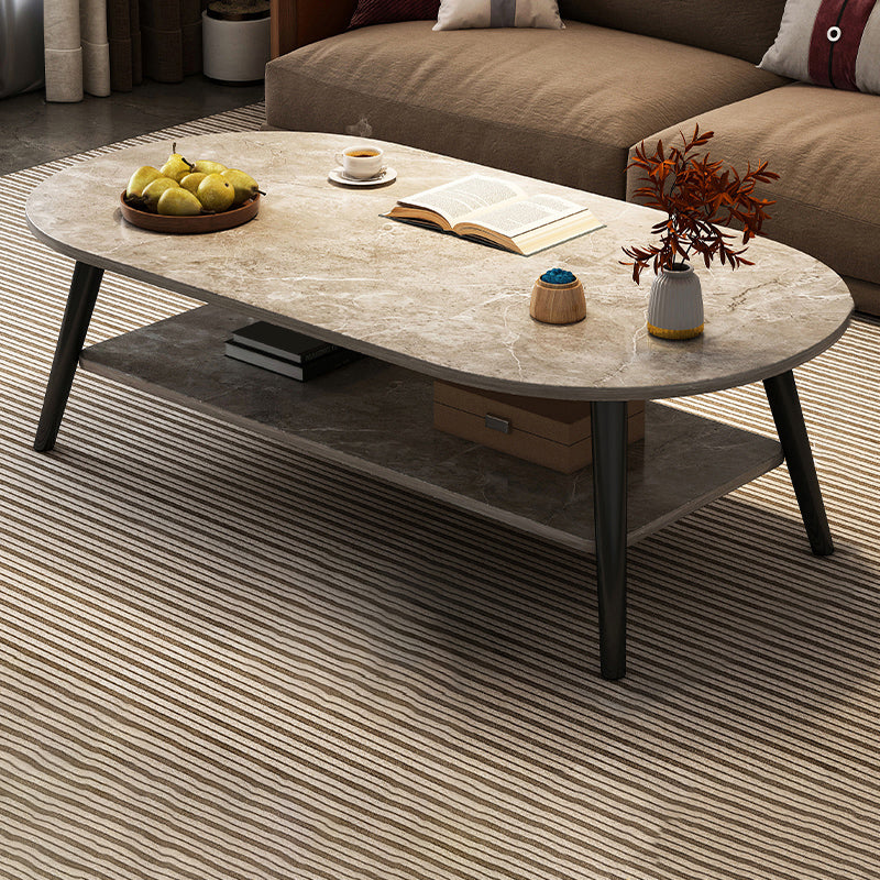 Modern Wood Cocktail Table 4 Legs Coffee Table with Storage Shelf