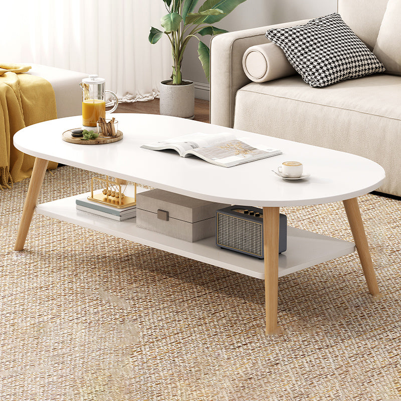 Modern Wood Cocktail Table 4 Legs Coffee Table with Storage Shelf