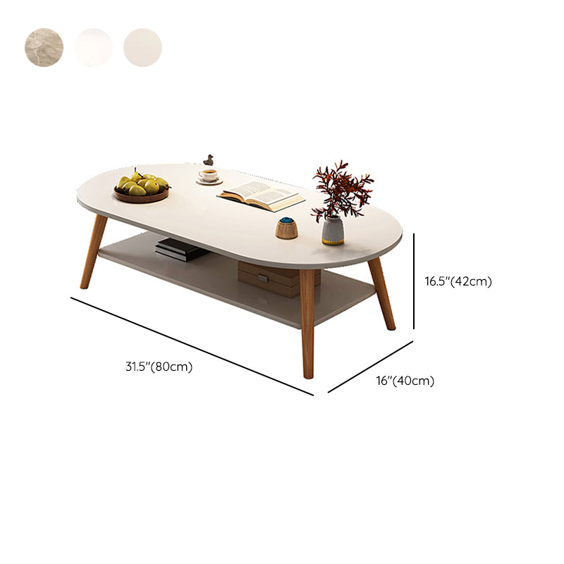 Modern Wood Cocktail Table 4 Legs Coffee Table with Storage Shelf