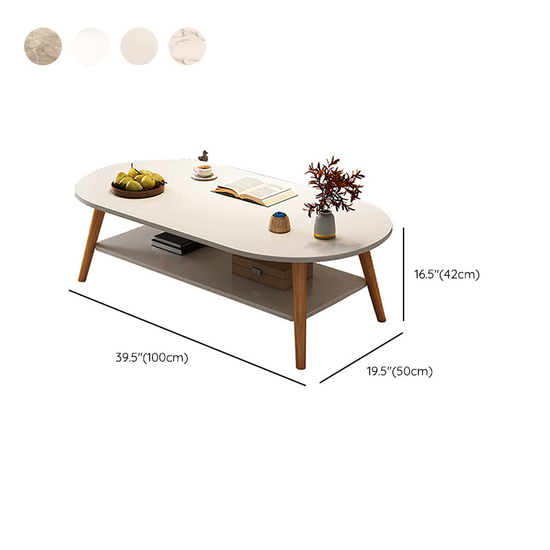 Modern Wood Cocktail Table 4 Legs Coffee Table with Storage Shelf