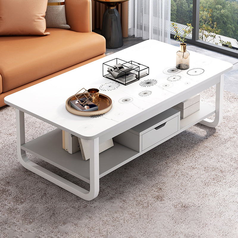 4 Legs Storage Coffee Table Set Modern Wood Rectangle Coffee Table