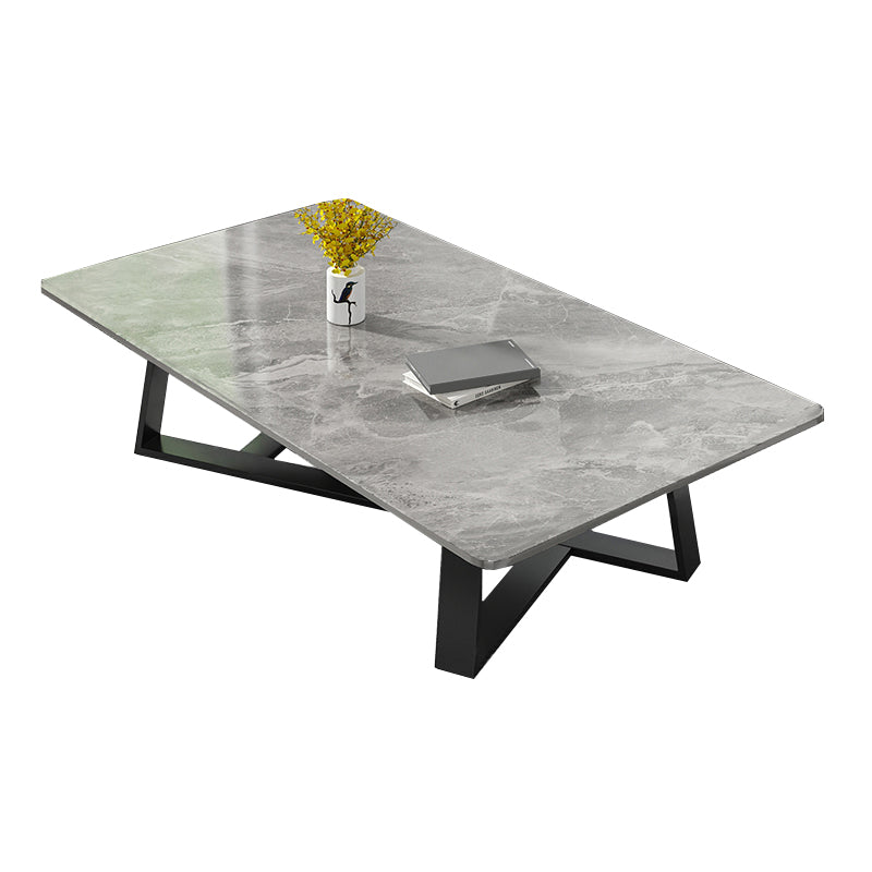 Stone and Metal Coffee Table Contemporary Coffee or End Table with Cross Legs