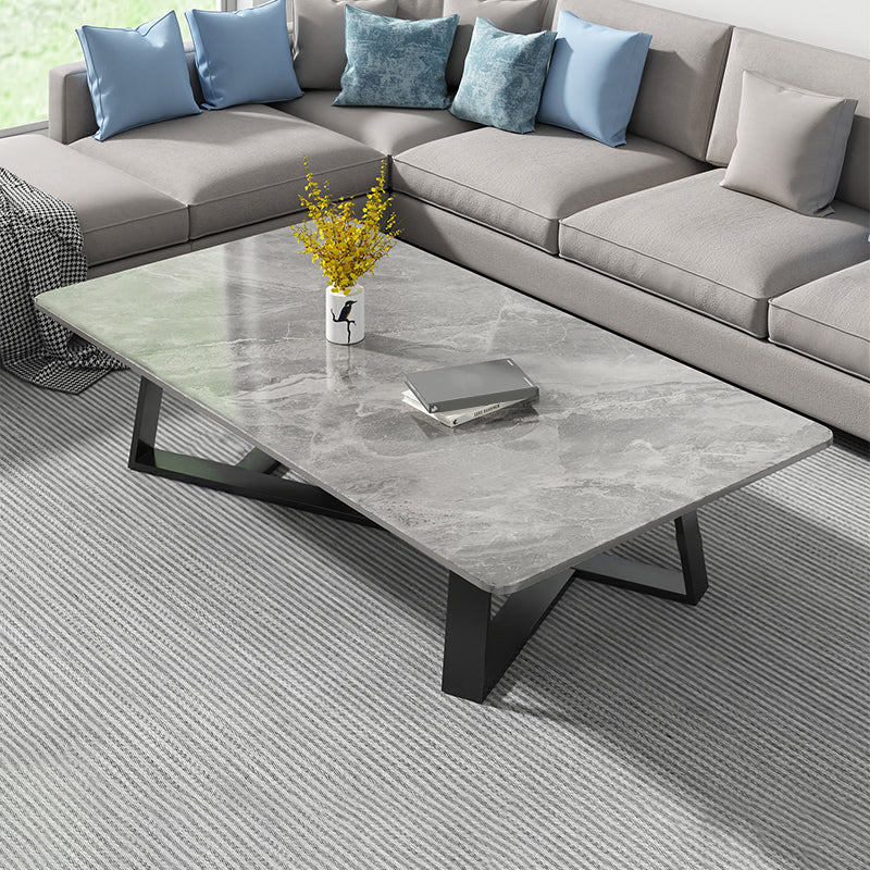 Stone and Metal Coffee Table Contemporary Coffee or End Table with Cross Legs