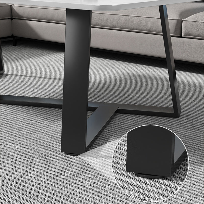 Modern Rectangle Coffee or End Table Stone and Steel Coffee Table with Cross Legs
