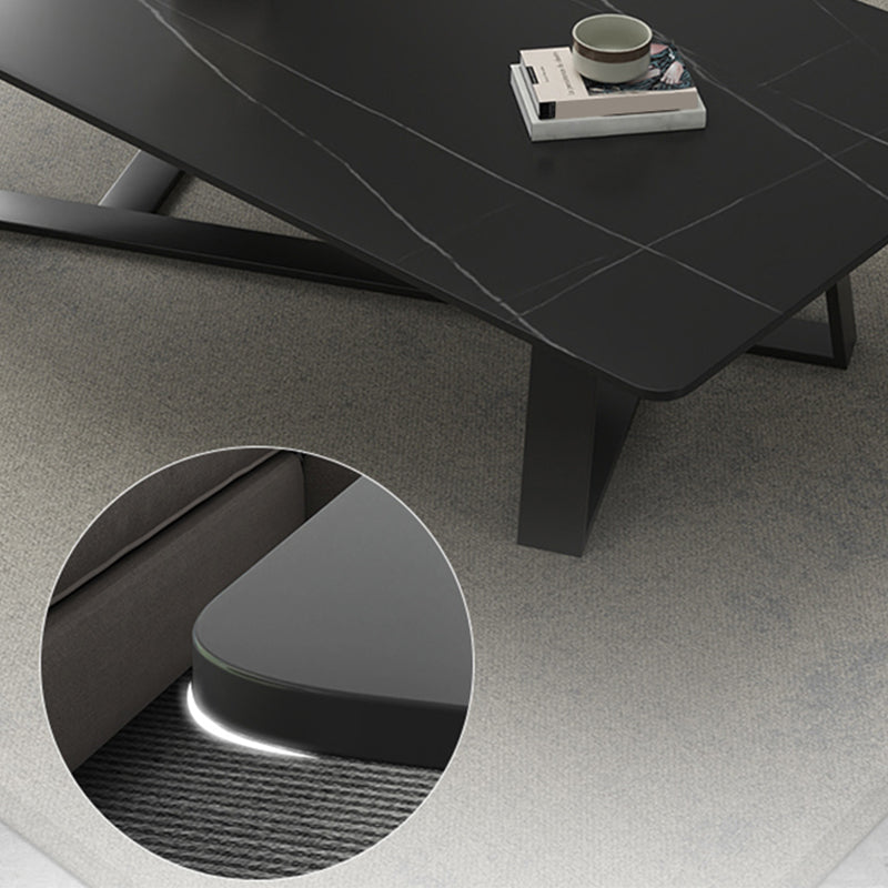 Modern Rectangle Coffee or End Table Stone and Steel Coffee Table with Cross Legs