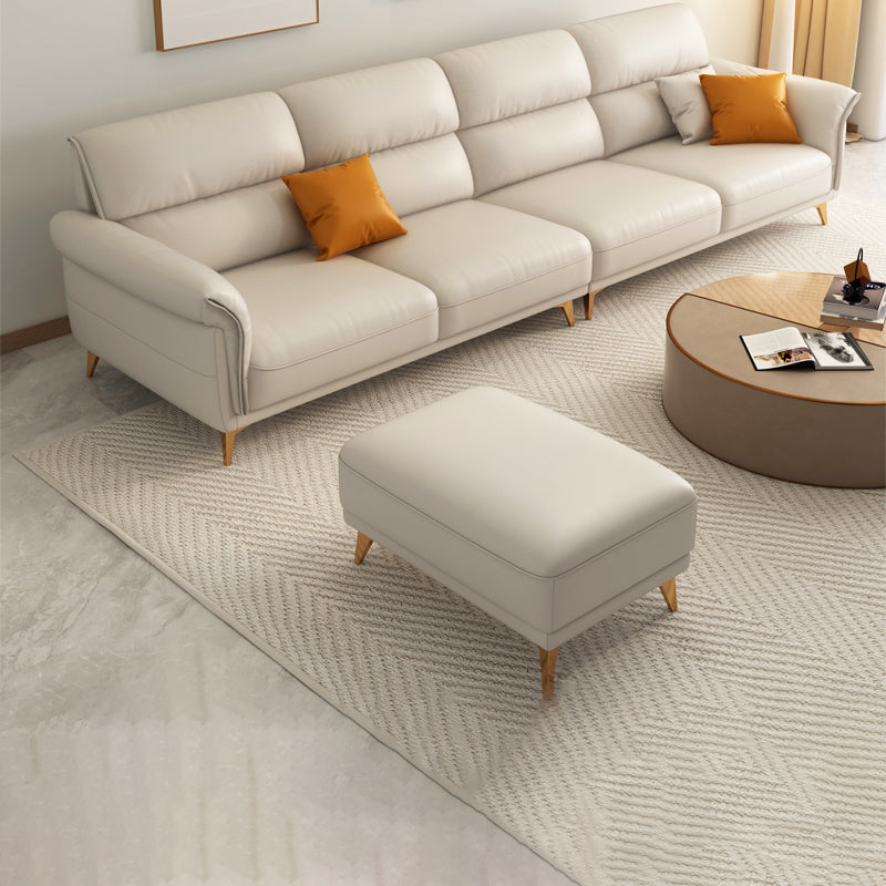 Genuine Leather Biscuit Back Sofa Modern Beige Flared Arm Cushions Sofa