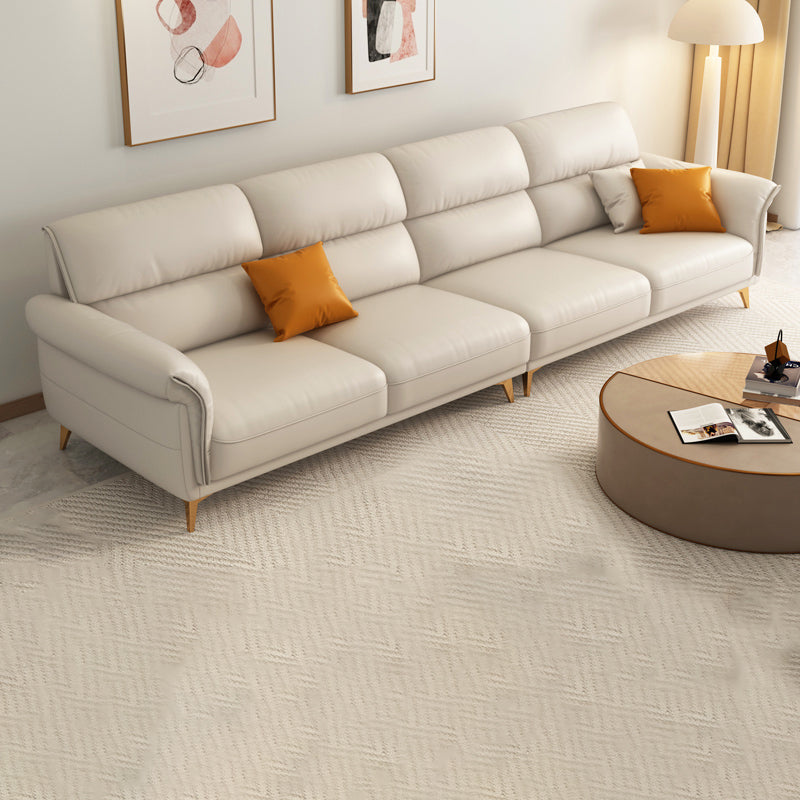 Genuine Leather Biscuit Back Sofa Modern Beige Flared Arm Cushions Sofa