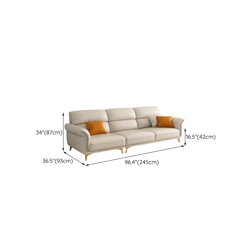 Genuine Leather Biscuit Back Sofa Modern Beige Flared Arm Cushions Sofa