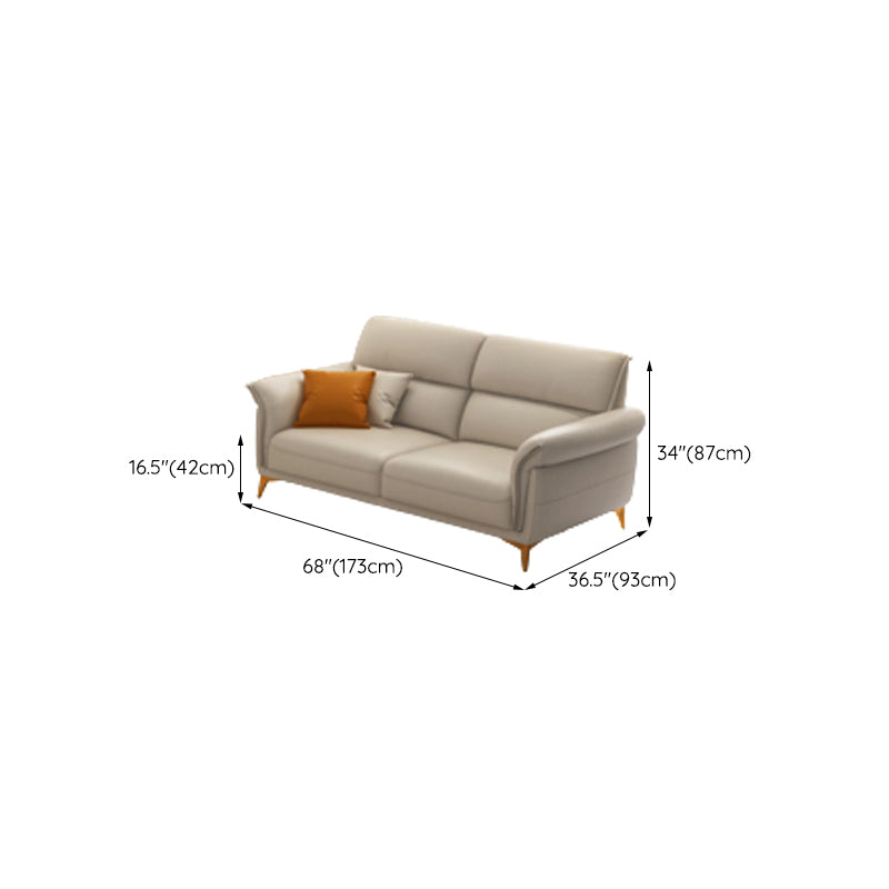 Genuine Leather Biscuit Back Sofa Modern Beige Flared Arm Cushions Sofa