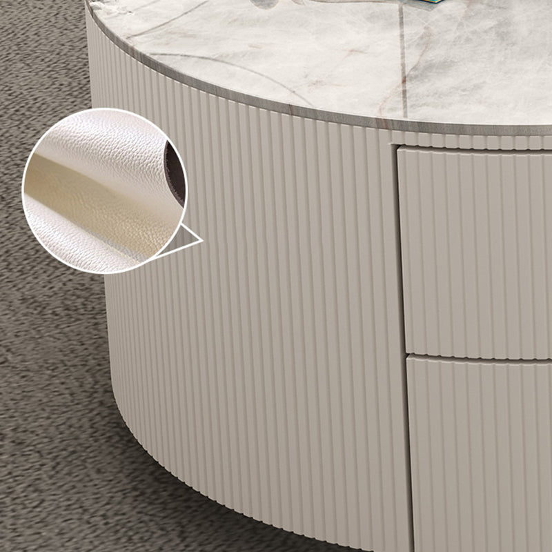 Contemporary Round Coffee Table 2-Piece Coffee or End Table in White and Grey