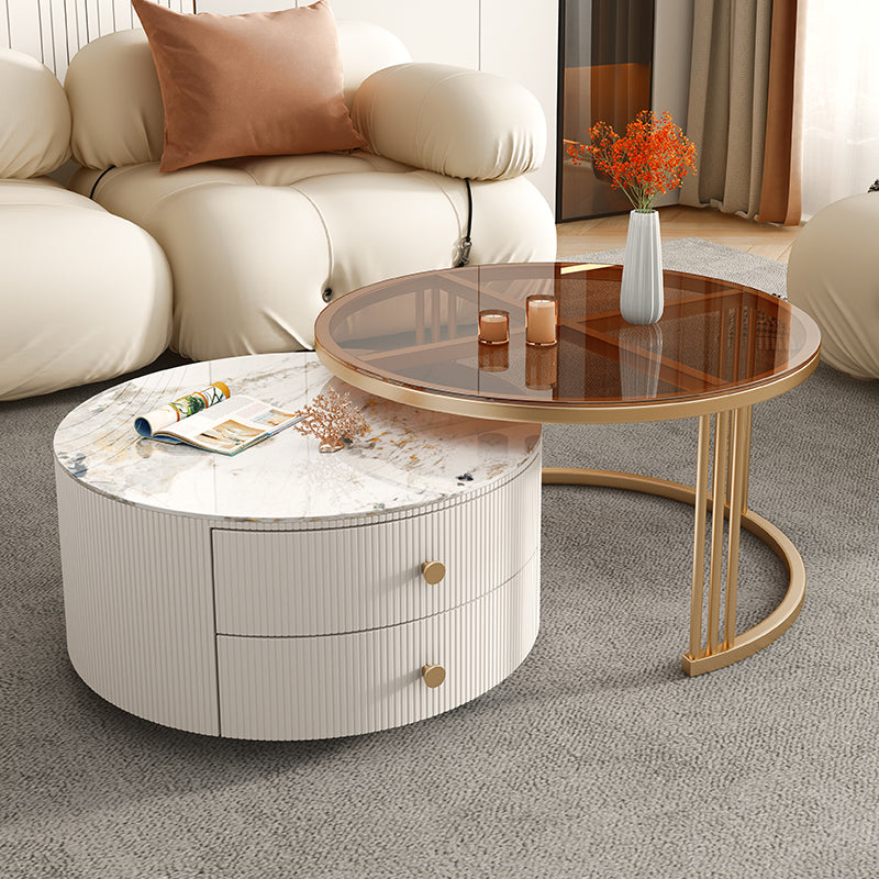 Contemporary Round Coffee Table 2-Piece Coffee or End Table in White and Grey