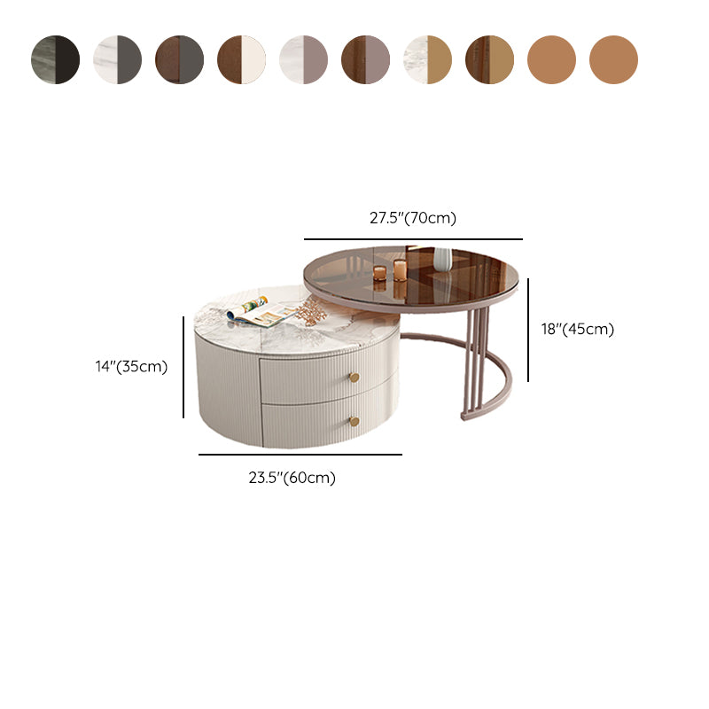 Contemporary Round Coffee Table 2-Piece Coffee or End Table in White and Grey