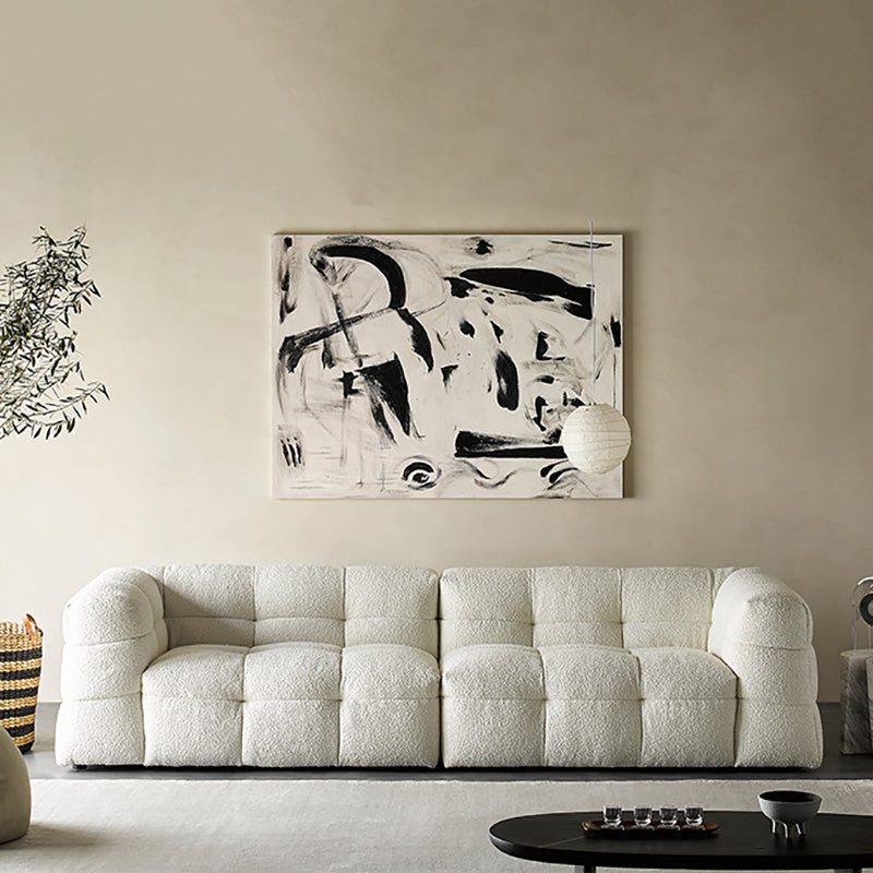 Contemporary 41.3" D Wool Sofa Biscuit Back Tuxedo Fabric Sofa