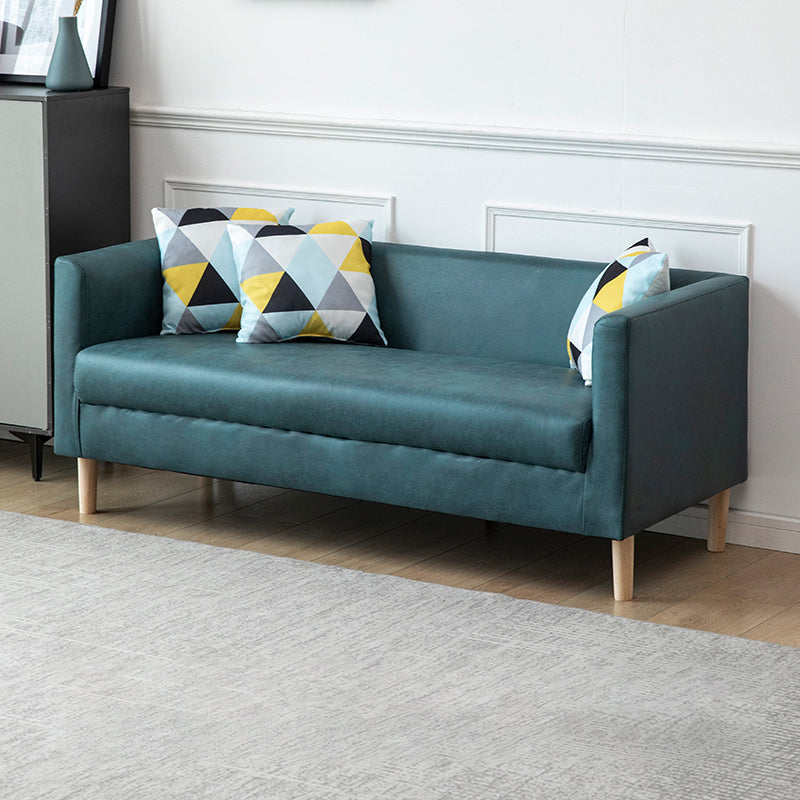 Tuxedo Arm Single Cushion Sofa Nordic Faux Leather and Wood Sofa with Pillows