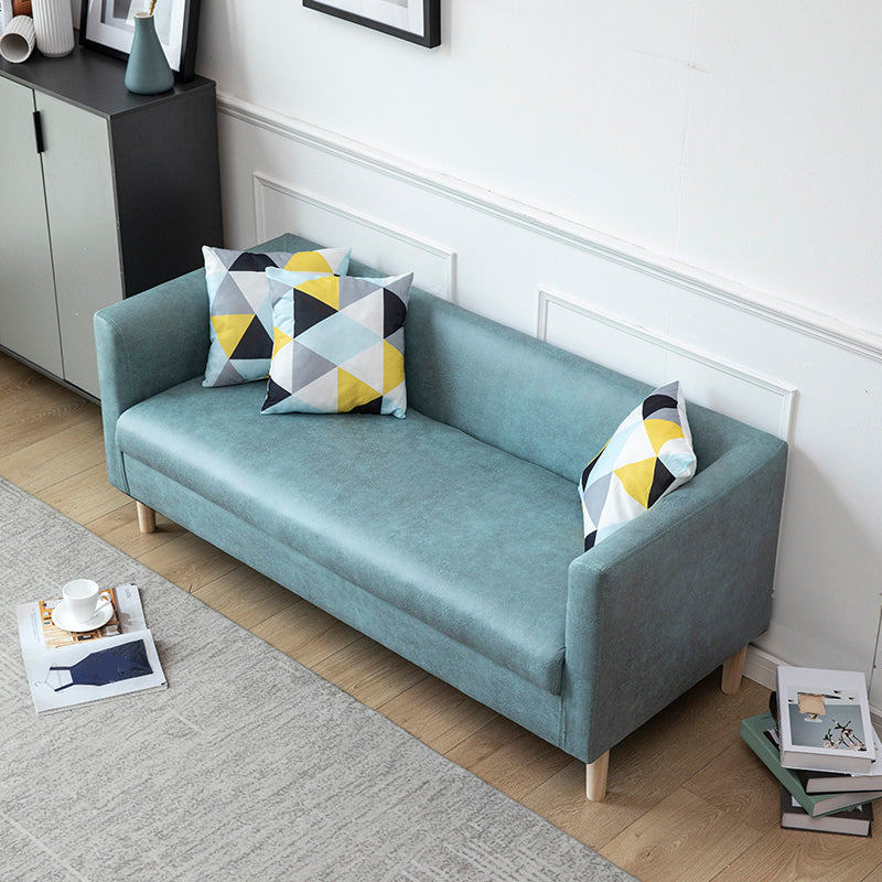 Tuxedo Arm Single Cushion Sofa Nordic Faux Leather and Wood Sofa with Pillows